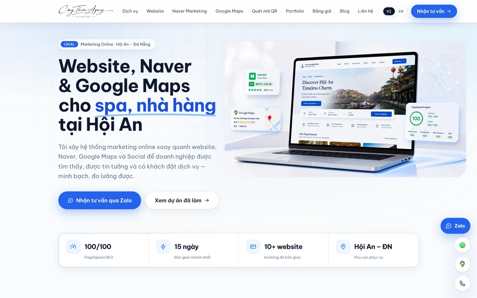 Trang chủ website Công Thiên Agency — công ty marketing tại Hội An do Lê Công Thiên sáng lập